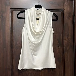 Boston Proper white satin cowl neck sleeveless blouse